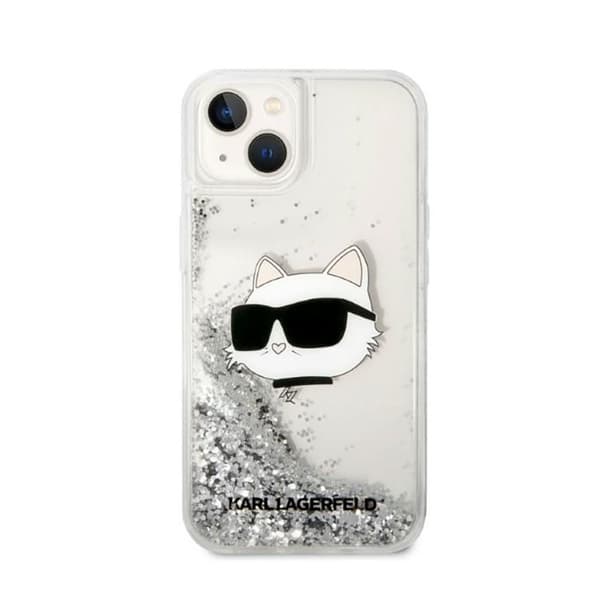 Karl Lagerfeld Liquid Glitter NFT Choupette Head - iPhone 14 Plus -suojakuori (hopea)