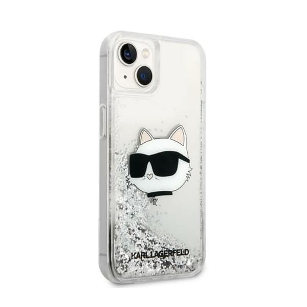 Karl Lagerfeld Liquid Glitter NFT Choupette Head - iPhone 14 Plus -suojakuori (hopea)