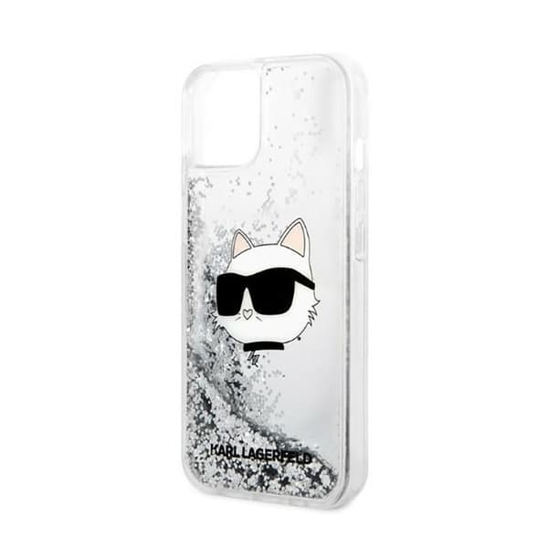 Karl Lagerfeld Liquid Glitter NFT Choupette Head - iPhone 14 Plus -suojakuori (hopea)