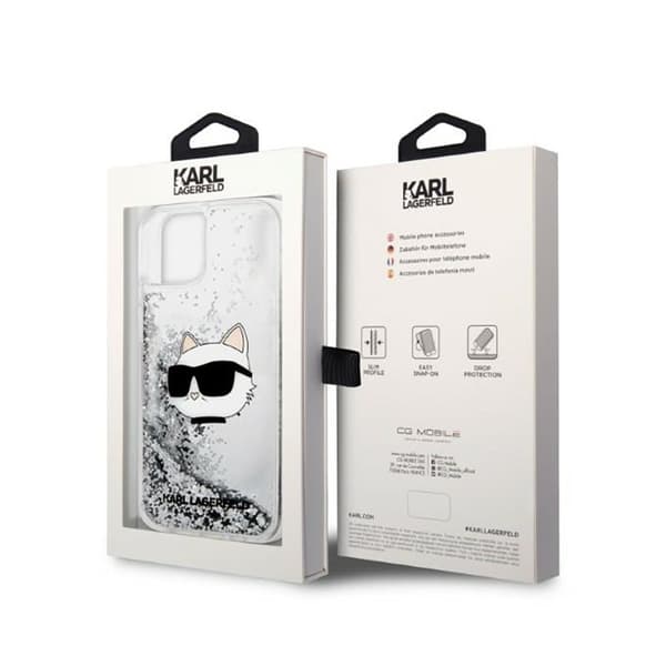 Karl Lagerfeld Liquid Glitter NFT Choupette Head - iPhone 14 Plus -suojakuori (hopea)