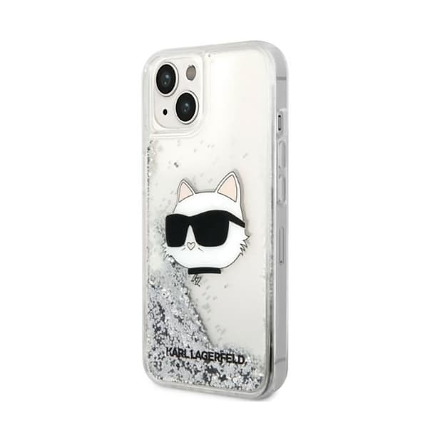Karl Lagerfeld Liquid Glitter NFT Choupette Head - iPhone 14 Plus -suojakuori (hopea)