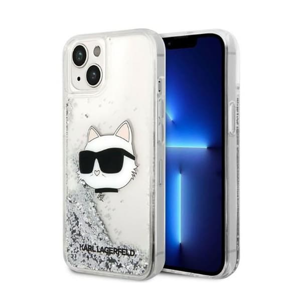 Karl Lagerfeld Liquid Glitter NFT Choupette Head - iPhone 14 Plus -suojakuori (hopea)