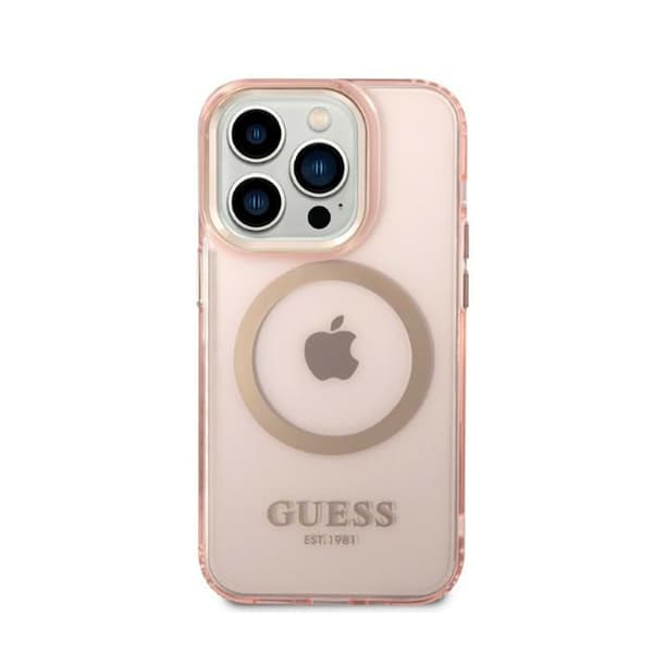 Guess Gold Outline Translucent MagSafe - iPhone 14 Pro cover (lyserød)