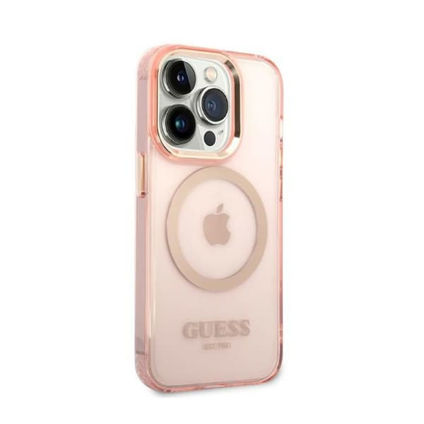 Guess Gold Outline Translucent MagSafe - iPhone 14 Pro cover (lyserød)