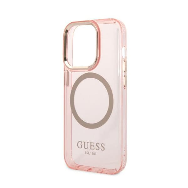 Guess Gold Outline Translucent MagSafe - iPhone 14 Pro cover (lyserød)