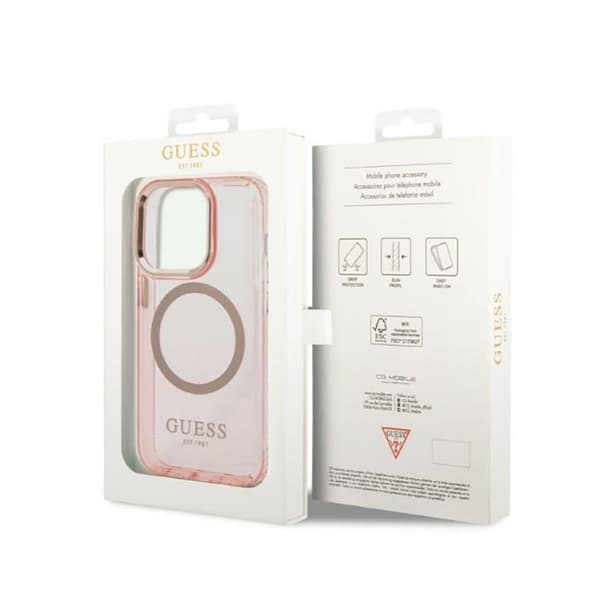 Guess Gold Outline Translucent MagSafe - iPhone 14 Pro cover (lyserød)