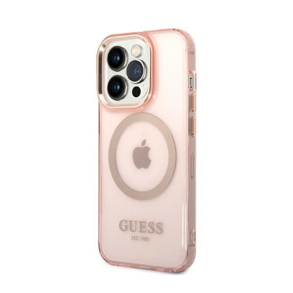 Guess Gold Outline Translucent MagSafe - iPhone 14 Pro cover (lyserød)