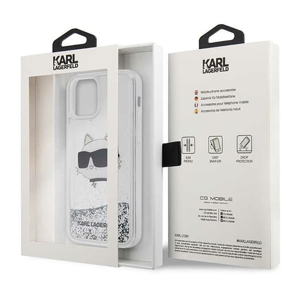 Karl Lagerfeld Liquid Glitter NFT Choupette Head - iPhone 12 / iPhone 12 Pro cover (sølv)