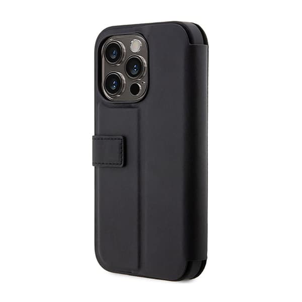 BMW Booktype nahkainen teksturoitu ja raidallinen iPhone 14 Pro Max -kotelo (musta)