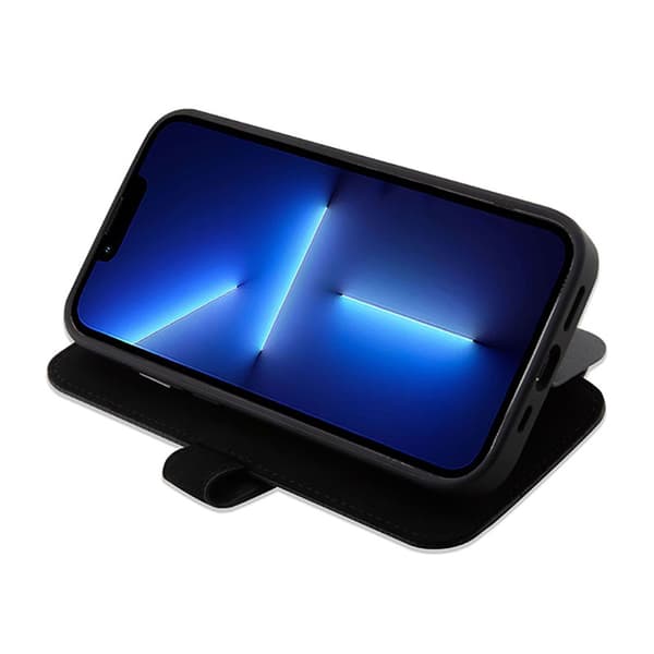 BMW Booktype nahkainen teksturoitu ja raidallinen iPhone 14 Pro Max -kotelo (musta)