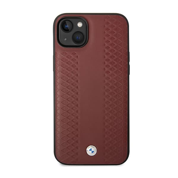 BMW Læder Diamantmønster - iPhone 14 Etui (Bordeauxrød)