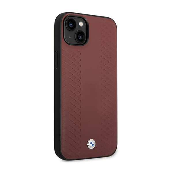 BMW Læder Diamantmønster - iPhone 14 Etui (Bordeauxrød)