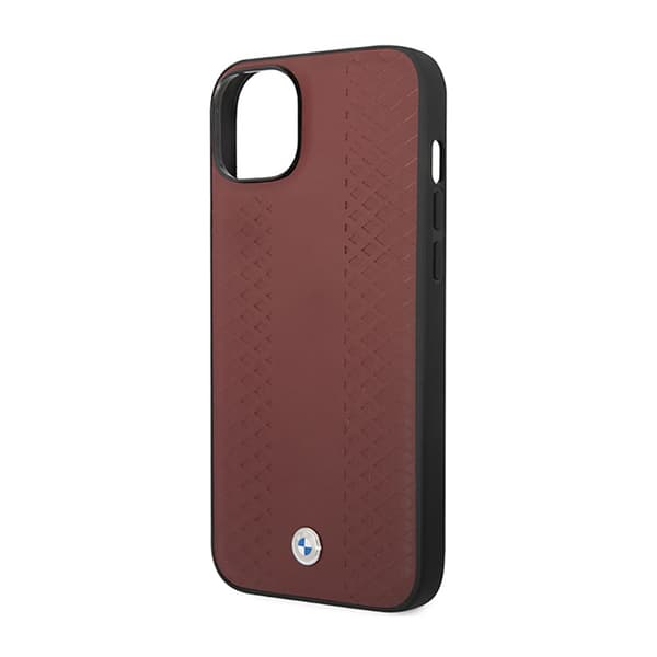 BMW Læder Diamantmønster - iPhone 14 Etui (Bordeauxrød)