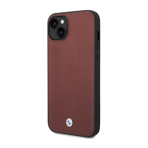 BMW Læder Diamantmønster - iPhone 14 Etui (Bordeauxrød)