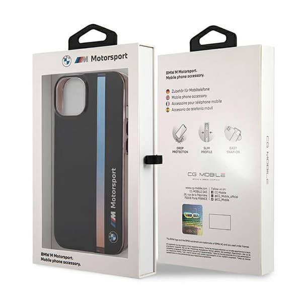 BMW kolmivärinen raita - iPhone 14 -kotelo (musta)