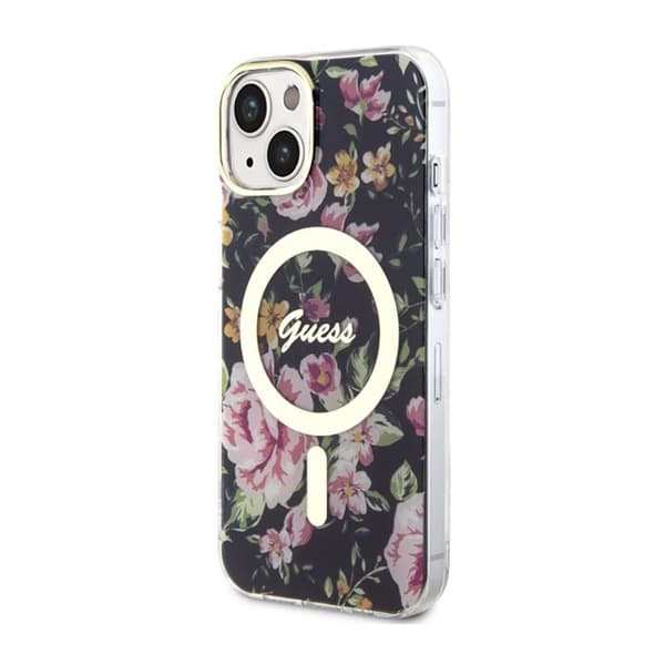 Guess Flower MagSafe - iPhone 14 -kotelo (musta)