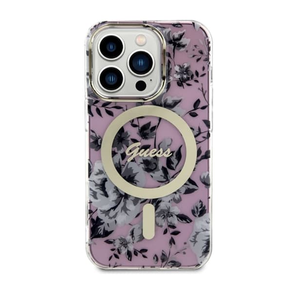 Guess Flower MagSafe - iPhone 14 Pro Max -suojakuori (vaaleanpunainen)