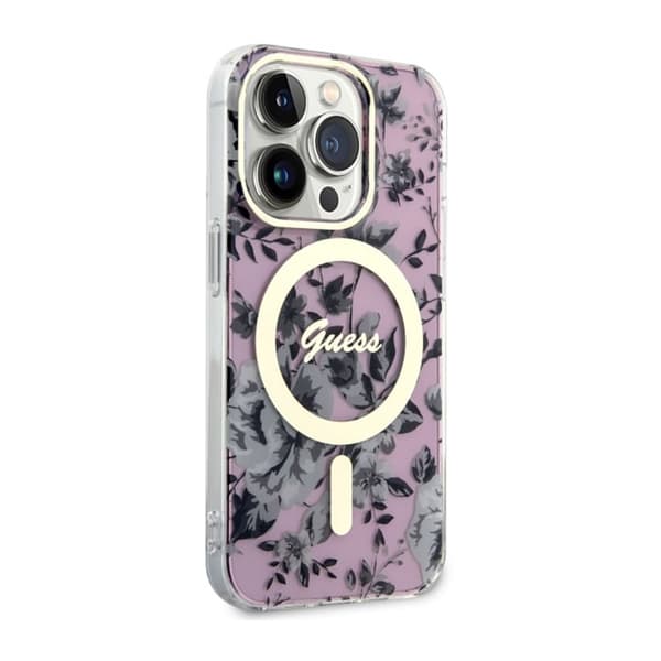 Guess Flower MagSafe - iPhone 14 Pro Max -suojakuori (vaaleanpunainen)