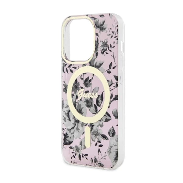 Guess Flower MagSafe - iPhone 14 Pro Max -suojakuori (vaaleanpunainen)