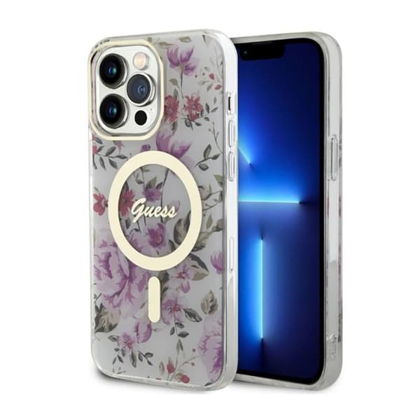 Guess Flower MagSafe - iPhone 14 Pro -kotelo (läpinäkyvä)