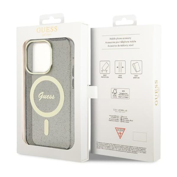 Guess Glitter Gold MagSafe - iPhone 14 Pro-skal (svart)