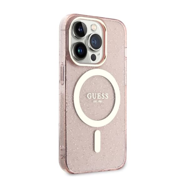 Guess Glitter Gold MagSafe - iPhone 14 Pro cover (lyserød)