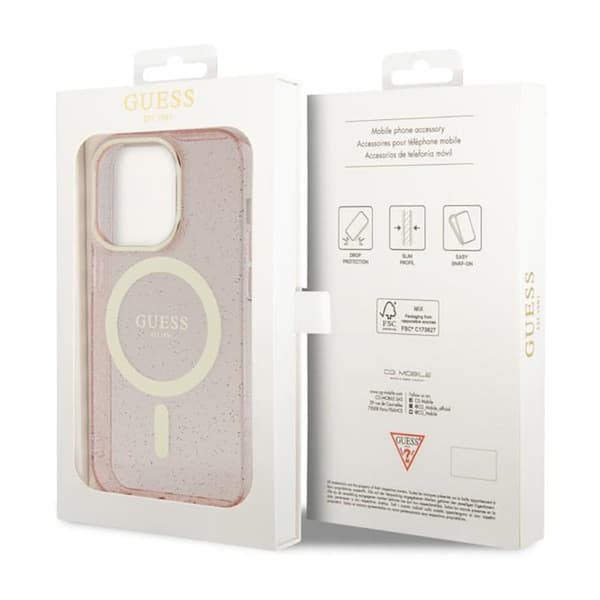 Guess Glitter Gold MagSafe - iPhone 14 Pro cover (lyserød)