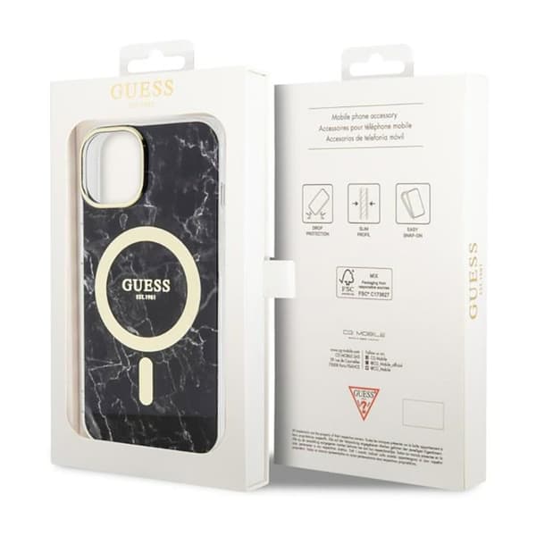 Guess Marble MagSafe - iPhone 14 -kotelo (musta)