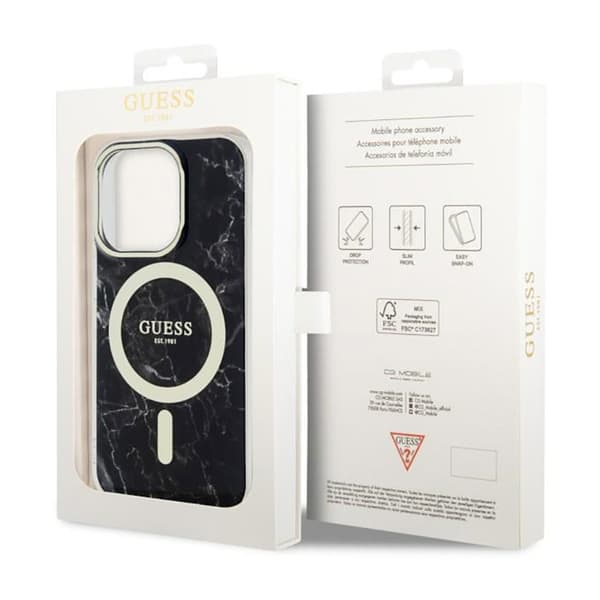 Guess Marble MagSafe - iPhone 14 Pro -kotelo (musta)
