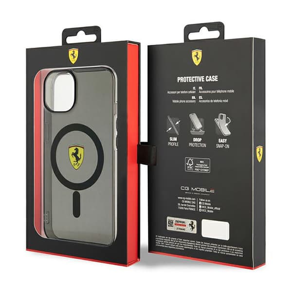 Ferrari läpikuultava MagSafe - iPhone 14 Plus -kotelo (musta)