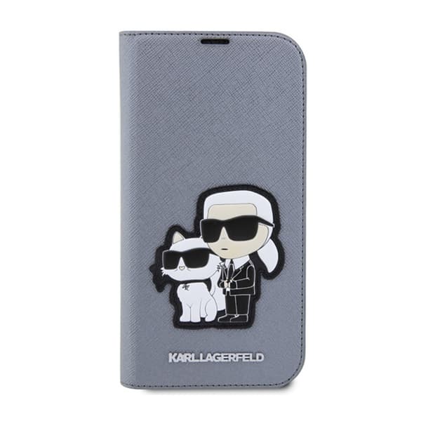 Karl Lagerfeld Booktype NFT Saffiano Karl & Choupette - iPhone 14 Pro cover (sølv)