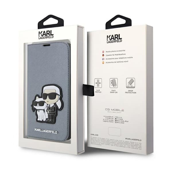 Karl Lagerfeld Booktype NFT Saffiano Karl & Choupette - iPhone 14 Pro cover (sølv)
