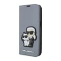Miniatyrbillede 1 af 7: Karl Lagerfeld Booktype NFT Saffiano Karl & Choupette - iPhone 14 Pro cover (sølv)