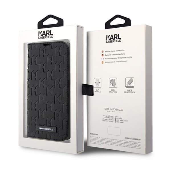 Karl Lagerfeld Booktype Saffiano Monogram - iPhone 14 Pro Max -kotelo (musta)