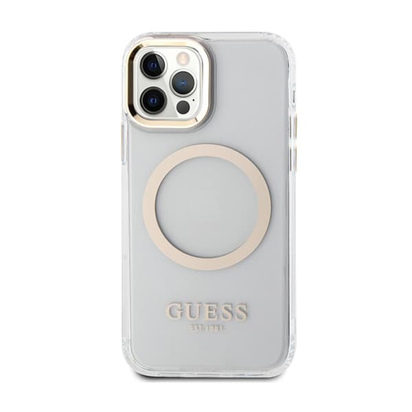 Guess Metal Outline MagSafe - iPhone 12 / iPhone 12 Pro-skal (transparent / guld)