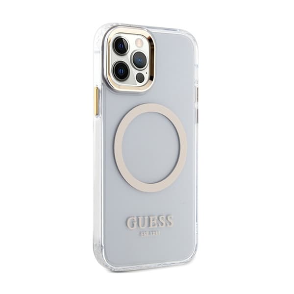 Guess Metal Outline MagSafe - iPhone 12 / iPhone 12 Pro-skal (transparent / guld)