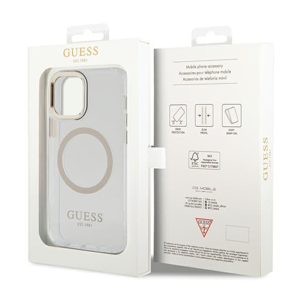 Guess Metal Outline MagSafe - iPhone 12 / iPhone 12 Pro-skal (transparent / guld)