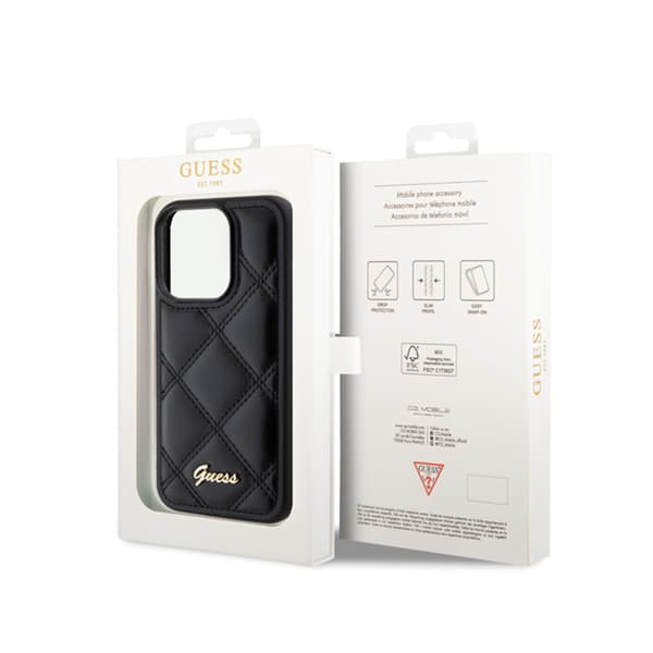 Guess Quiltet Metal Logo - iPhone 15 Pro cover (sort)