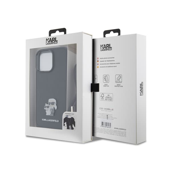 Karl Lagerfeld Saffiano Metal Pin Karl & Choupette - iPhone 15 Pro Max -kotelo (musta)