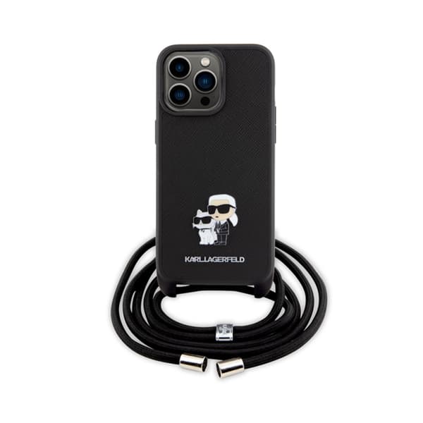 Karl Lagerfeld Saffiano Metal Pin Karl & Choupette - iPhone 15 Pro Max -kotelo (musta)