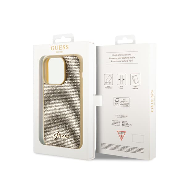 Guess Disco Metal Script - iPhone 15 Pro-skal (guld)