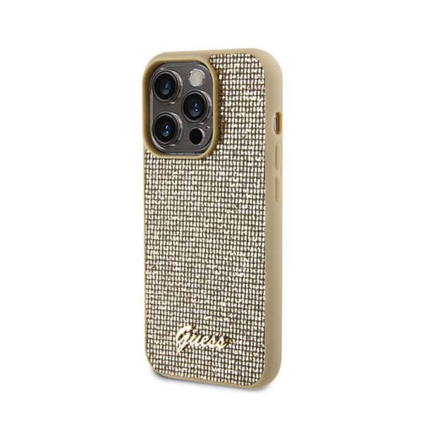 Guess Disco Metal Script - iPhone 15 Pro-skal (guld)
