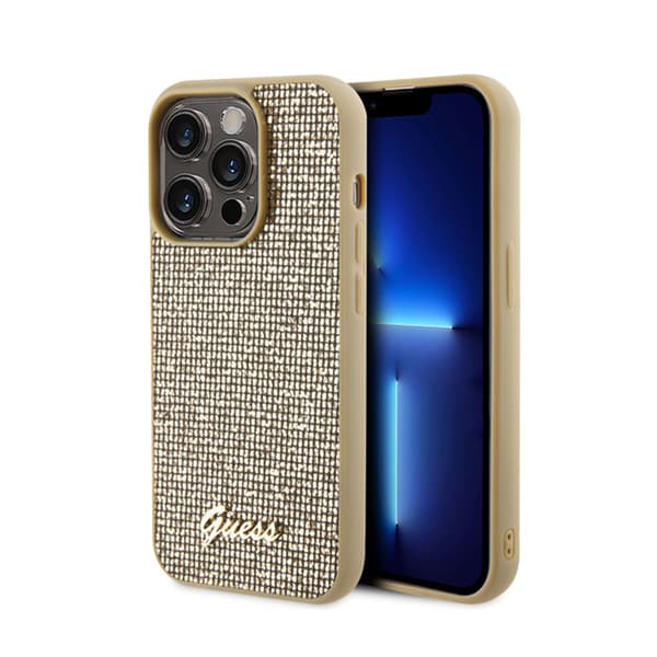 Guess Disco Metal Script - iPhone 15 Pro-skal (guld)