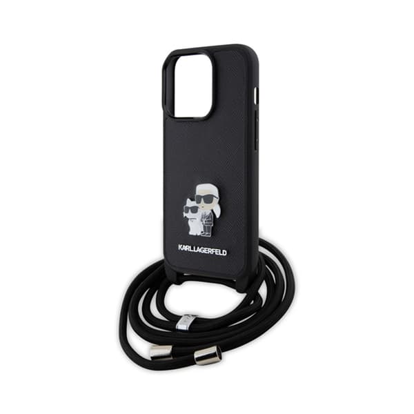 Karl Lagerfeld Crossbody Saffiano Metal Pin Karl & Choupette - iPhone 15 Pro cover (sort)