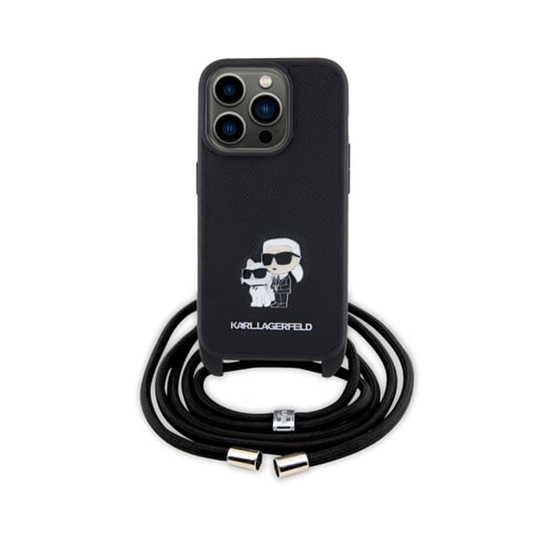 Karl Lagerfeld Crossbody Saffiano Metal Pin Karl & Choupette - iPhone 15 Pro cover (sort)