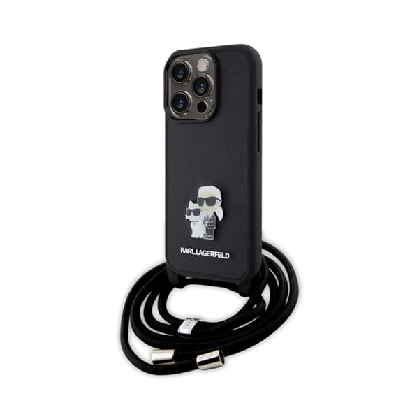 Karl Lagerfeld Crossbody Saffiano Metal Pin Karl & Choupette - iPhone 15 Pro cover (sort)