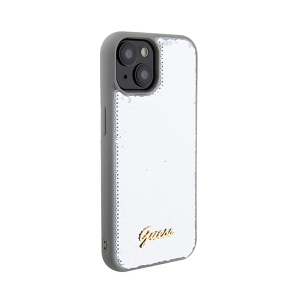 Guess Sequin Script Metal - iPhone 15 cover (sølv)