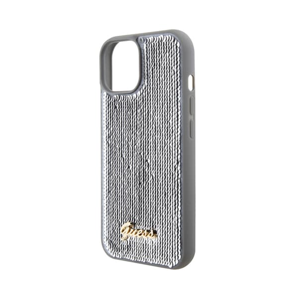 Guess Sequin Script Metal - iPhone 15 cover (sølv)