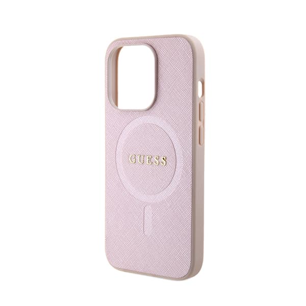 Guess Saffiano MagSafe - iPhone 15 Pro cover (lyserød)