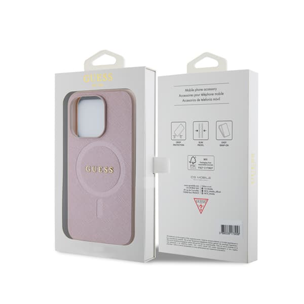 Guess Saffiano MagSafe - iPhone 15 Pro cover (lyserød)
